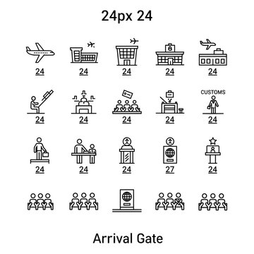 Airport Arrival Gate Icons Set.