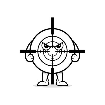Angry cartoon target with crosshairs.
