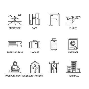 Airport travel icons and symbols.