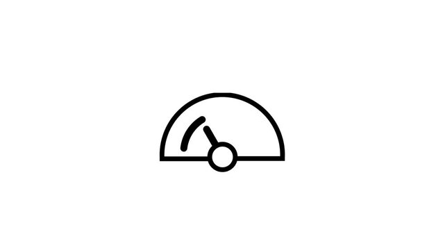 Simple animation of the speedometer scale arrow interface. Measuring Instrument of risk, credit, progress in . with ground.