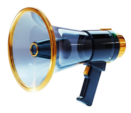 Megaphone loudspeaker with gold accents on transparent background