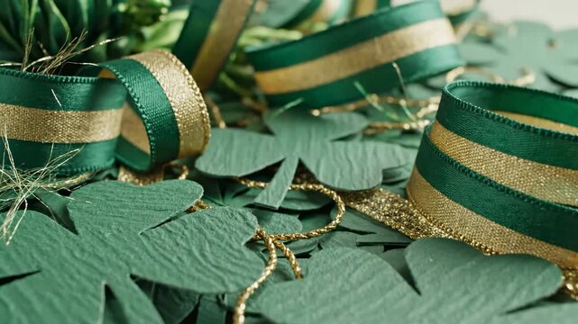 Festive St. Patrick's Day clover and ribbon decoration close-up