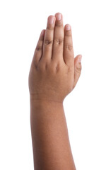 Obraz premium African-american boy showing palm on white background, closeup