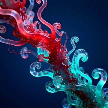 Abstract Fluid Glass-like Tendrils in Red and Teal