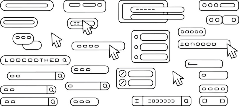 Collection of user interface elements and cursors for web design and digital applications.