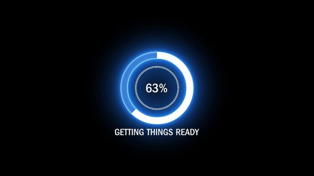Animated abstract circle Getting things ready loading 0 to 100%, designed for progress and transfer concepts.Modern User Interface Design Concept, 4k animation video.