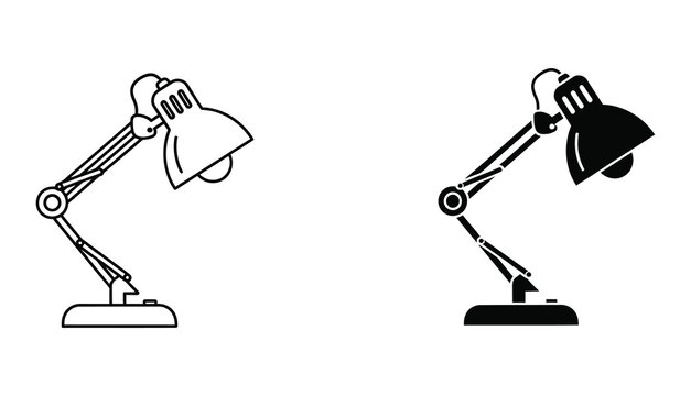 Two vintage adjustable desk lamps in black and white side by side illustration