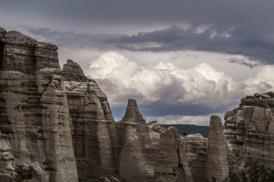 Dramatic Rock Formations with Cloudy Sky in Desert Landscape at Abiquiu, New Mexico, Plaza Blanca