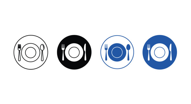 Table setting icons featuring plates, forks, and knives in various styles and colors signify dining arrangements.