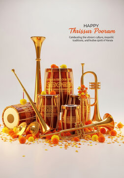 Traditional musical instruments celebrating thrissur pooram festival in kerala