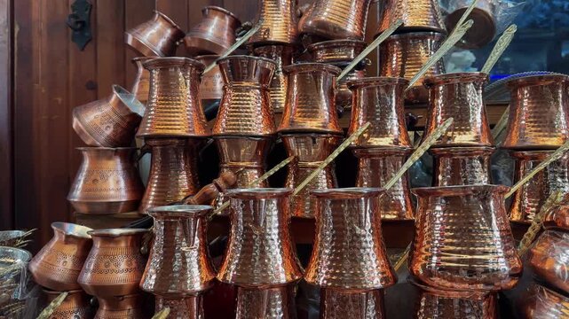 Coppersmith Bazaar of Gaziantep (Turkish: Bakircilar Carsisi). Handmade copper products and shopping center. Historical coppersmith shopping center.