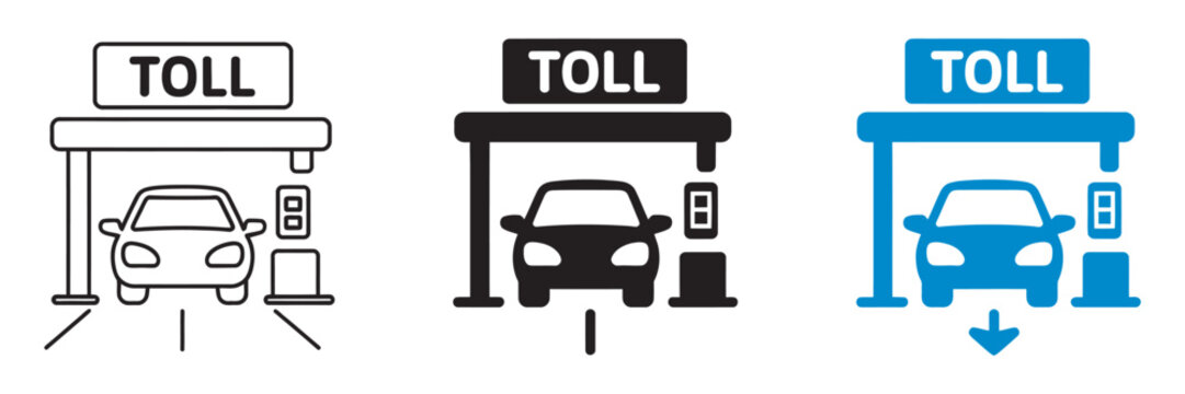toll road icon set, toll plaza barrier symbol vector illustration isolated on white background transportation collection design