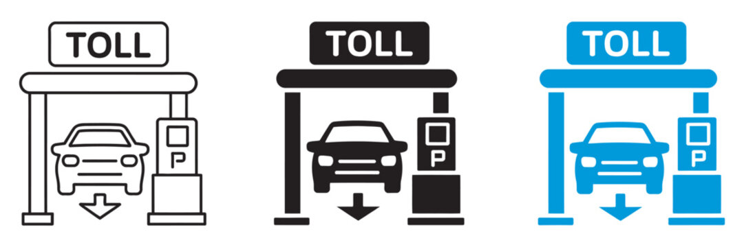 toll road icon set, toll plaza barrier symbol vector illustration isolated on white background transportation collection design