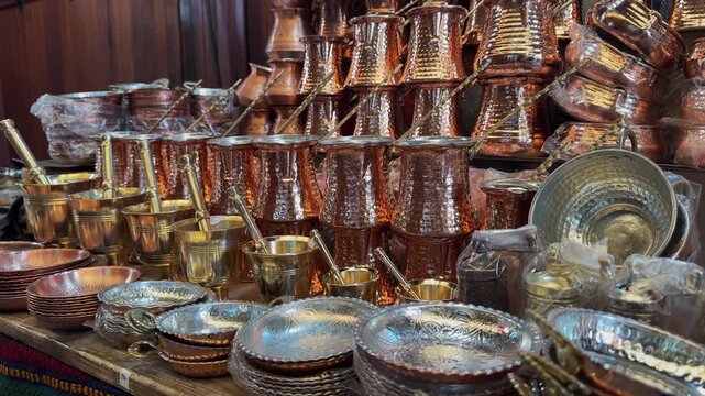 Coppersmith Bazaar of Gaziantep (Turkish: Bakircilar Carsisi). Handmade copper products and shopping center. Historical coppersmith shopping center.