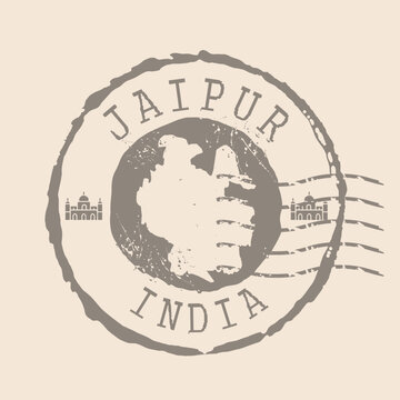 ur is city of India. Map Silhouette rubber Seal.  Design Retro Travel. Seal  Map of Jaipur grunge  for your design. India. EPS10