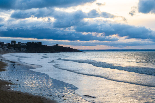 Soft waves on the beach in Pl&eacute;neuf-Val-Andr&eacute; in Brittany - France