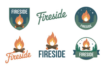 fireside logo collection, campfire and nature themed vector designs for outdoor adventure camping branding symbols © Alamin vai vision 3