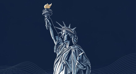Statue of Liberty illustration with torch on dark blue background © Nadeesha