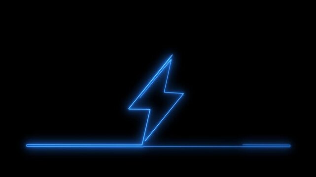 Seamless loop animated rectangle picture frame with two tone neon color 4K video.Abstract neon bolt icon with circle on black background