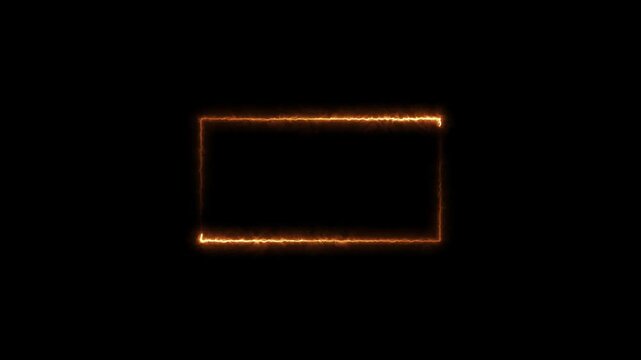 Seamless loop animated rectangle picture frame with two tone neon color 4K video.Abstract neon bolt icon with circle on black background