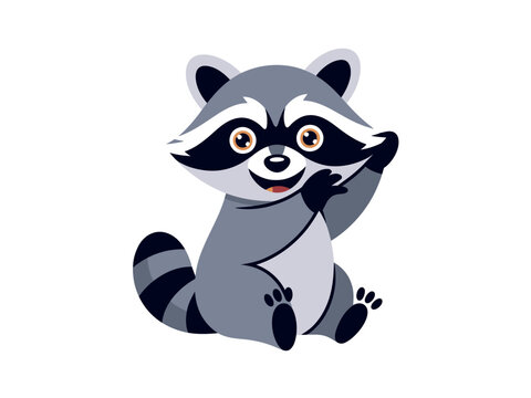 A cute cartoon raccoon sitting on the ground with a friendly expression