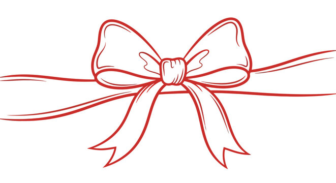 Red bow with long ribbon ends.