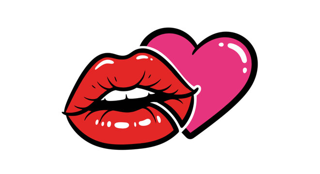 Red Lips with Pink Heart Shape.