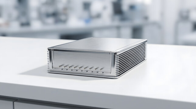 Sleek Aluminum Mini PC Chassis on Modern Laboratory Bench