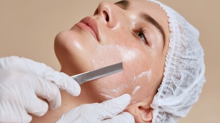 Dermaplaning facial treatment performed by a cosmetologist.