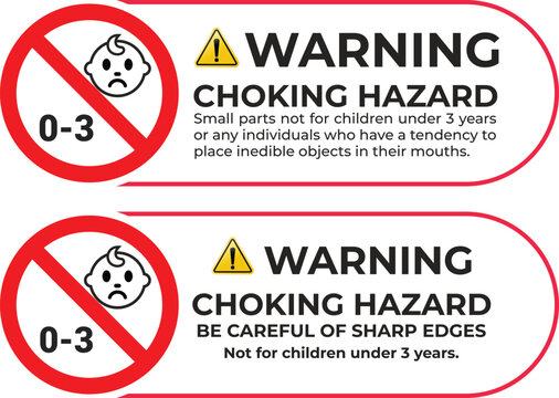 Choking Hazard Warning Labels Set for Small Parts and Sharp Edges, Not for Children 0-3