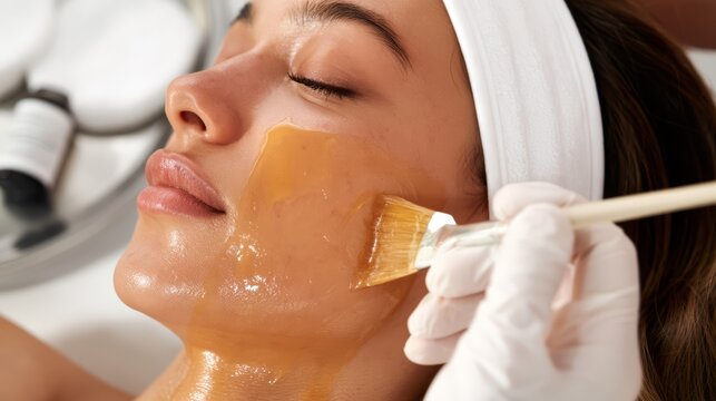 Chemical peel facial treatment procedure in a salon.
