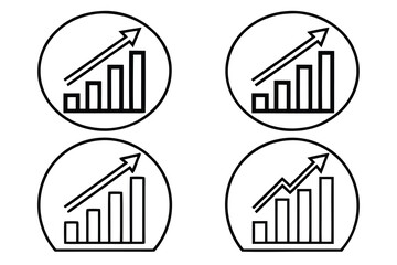 Obraz premium Four circular icons depicting increasing bar graphs and upward trending arrows