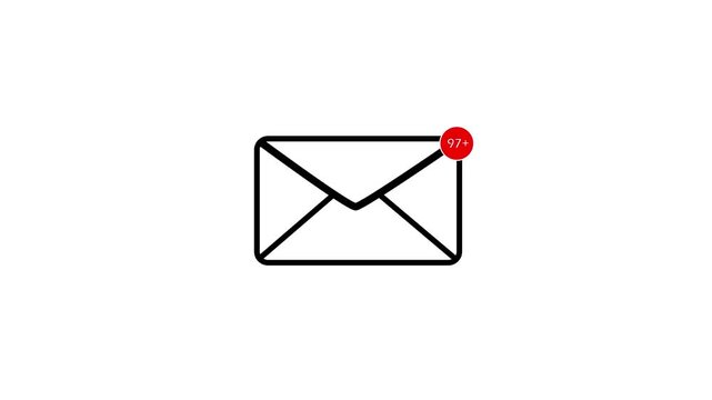 Simple black outline of an envelope with a red notification dot