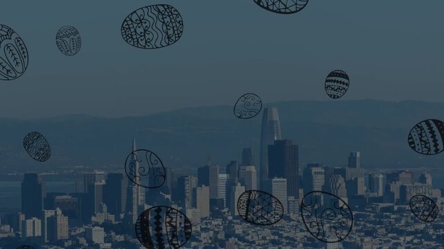 Animation of orange light flares moving over city construction site