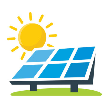 Solar panel with sun icon, renewable energy and clean power concept, flat vector illustration