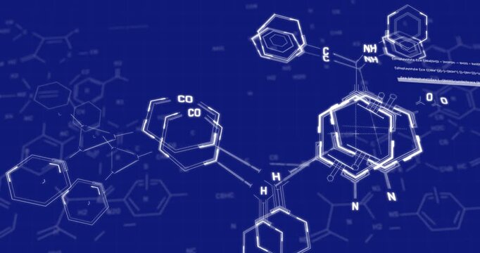 Animation of chemical formulas on blue background