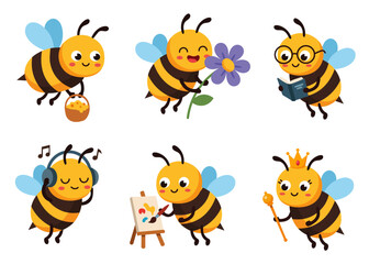 Obraz premium Cute Bee Character Set With Activities