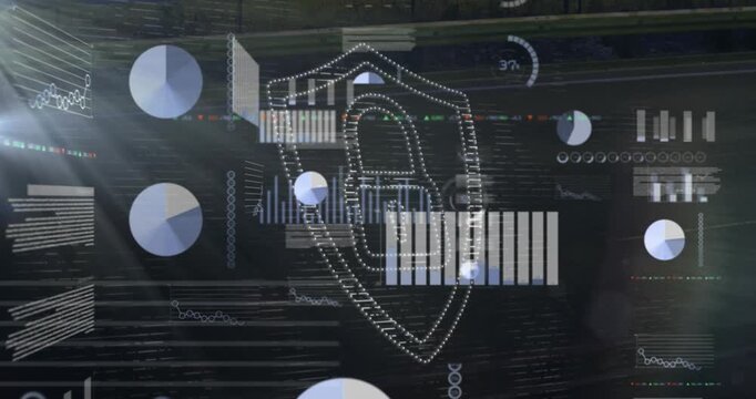 Animation of financial data processing over construction site