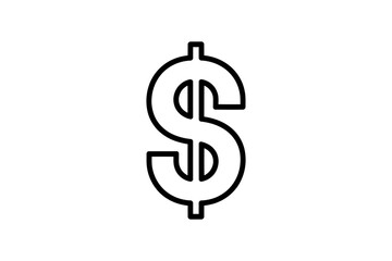 Obraz premium Dollar sign icon with a simple outline and thick black stroke on a white background, representing currency and finance.