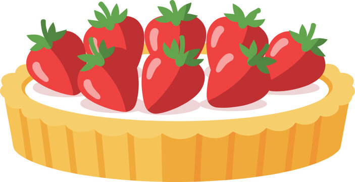 A cartoon-style illustration of a strawberry tart with fresh strawberries on top