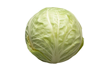 Fototapeta premium Round green cabbage head with outer leaves, providing fresh healthy vegetable food, isolated on transparent background