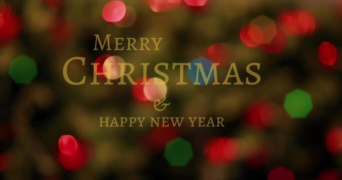 Animation of merry christmas and happy new year text over christmas lights
