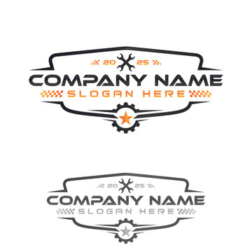 Professional modern emblem automotive logo with gear and wrench symbol