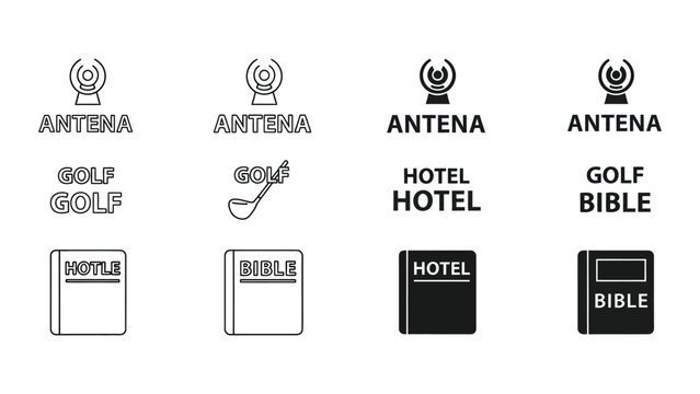 Visual puns combining antenna with golf, hotel, and bible themes