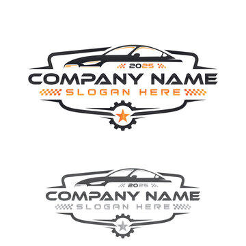 Professional modern emblem automotive logo with gear and silhouette car symbol