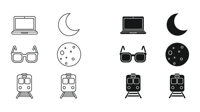 Contrasting icons of tech, fashion, and transit in light and dark modes