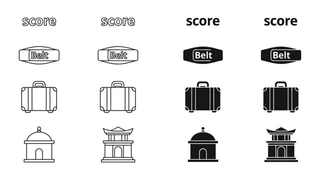Visual comparison of object matching and scoring with a belt, suitcase, and building icons