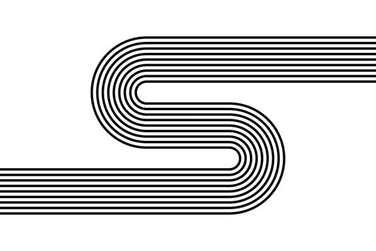 Minimalist black parallel lines forming an S curve on white background