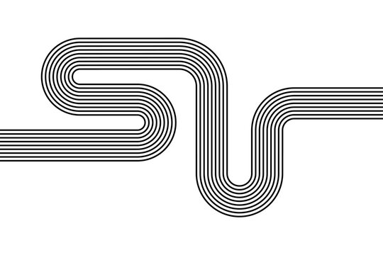 Abstract black parallel curved lines forming a winding path