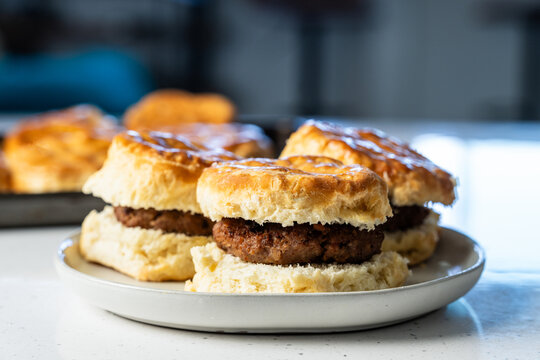 Sausage biscuits on a plate 